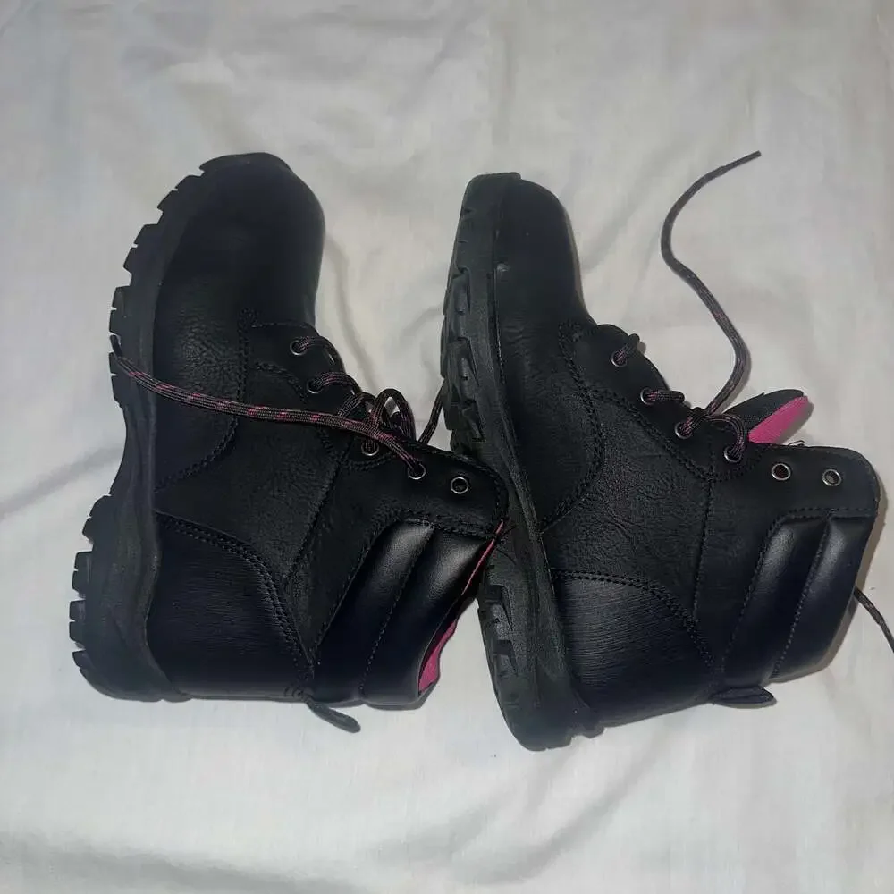 Brahma Bevel Women's Steel Toe Black Pink Leather Utility Work Boots - Picture 9 of 12